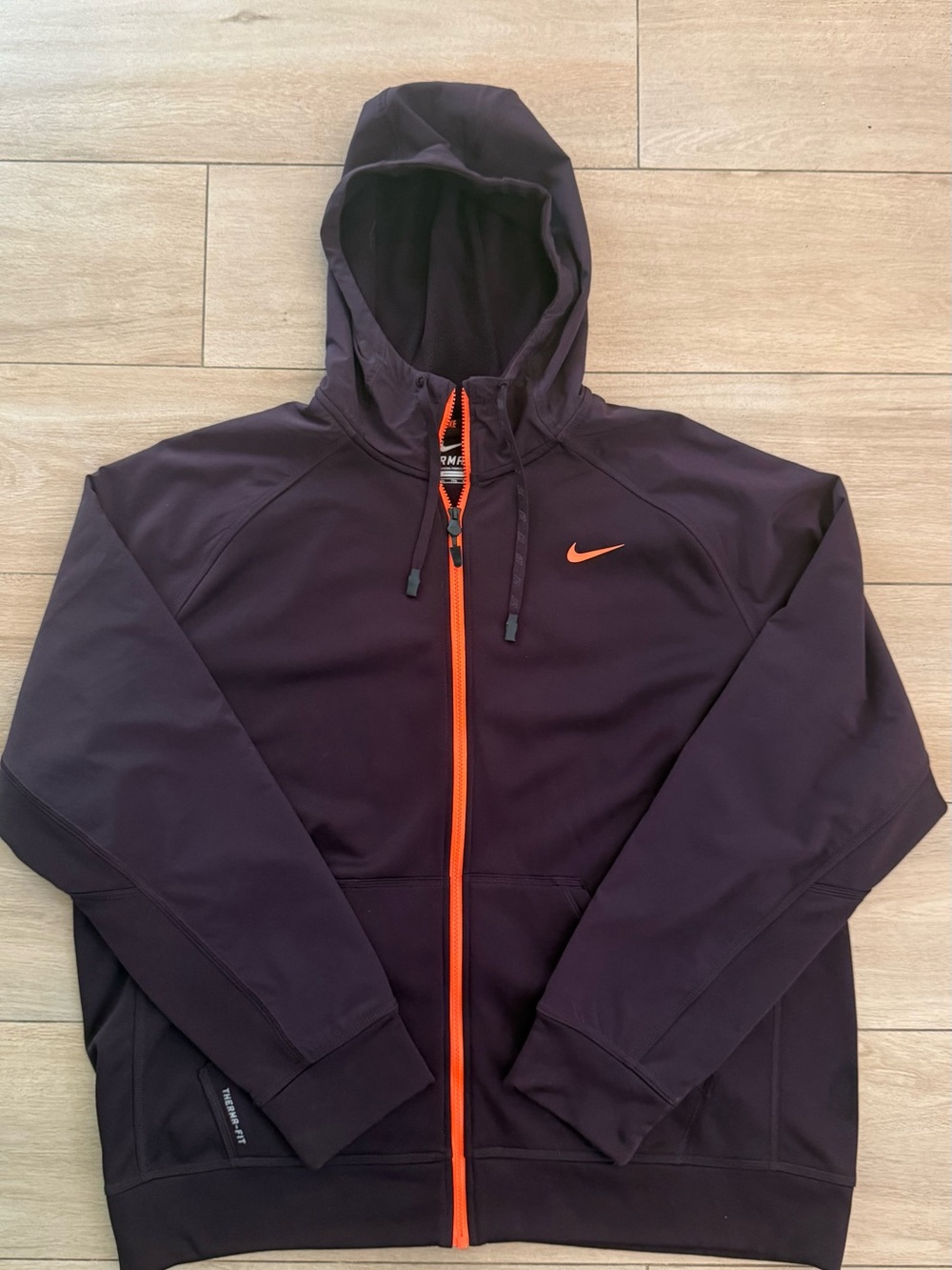 Nike Men’s Black Hooded Zip Jacket with Orange Trim